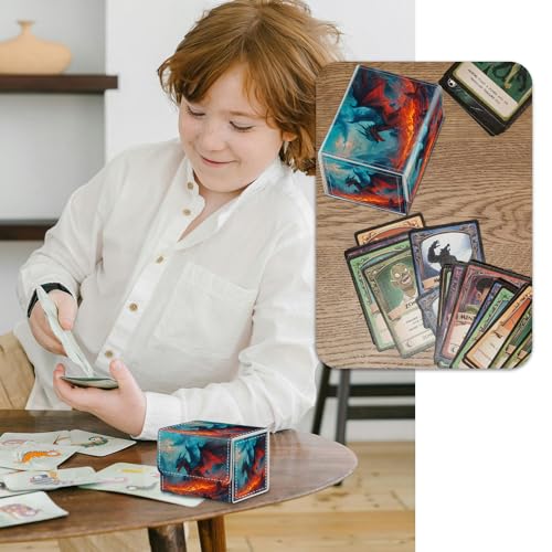 Strong Magnet MTG Demon Deck Box Playing Card Case Magic The Gathering Commander Deck Box Creative Pattern Trading Card Storage Box for Collectible Games, Dragon Flies Against The Fire - color: Dragon Flies Against The Fire