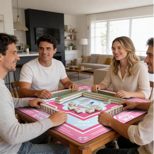 Mahjong Mat 31.5 * 31.5 Inch Non-Slip Noise Reduction, American Mahjong Mat for Table with Bag, Waterproof Surface Mah Jongg Mats for Poker, Card, Dominoes, Board & Tile Games - color: Pink
