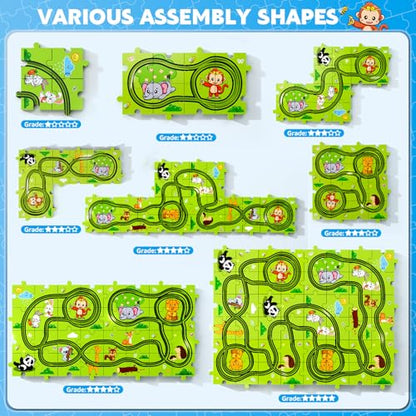 Beby Buty 48PCS Puzzle Race Track Car Set Toys for Kids Boys, Floor Puzzle Car Tracks for Boys Ages 3-5 4-6, Toddler Toys Gifts for 3 4 5 Year Old Kids, Ideal 3 4 5 6 Year Old Birthday Gifts - style: 48 PCS Animal Theme
