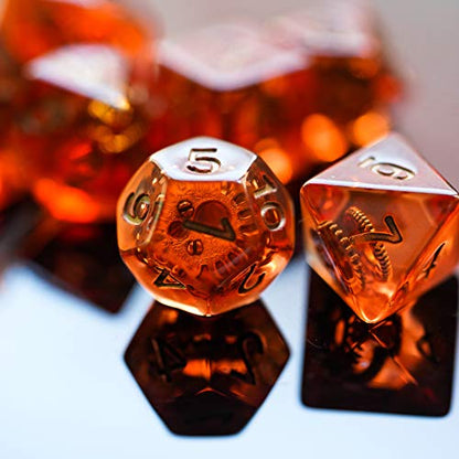 Cusdie DND Dice Set Filled with Gears Polyhedral Dice Sets for Playing DND Dice (Red Copper Gears) - color: Red Copper Gears