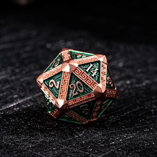 7-Piece Metal Dice Set - Mayan-Themed Zinc Alloy DND Dice for Tabletop Gaming, Gift, and Collecting - color: Mayan-themed-copper Green