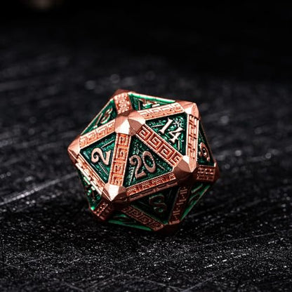7-Piece Metal Dice Set - Mayan-Themed Zinc Alloy DND Dice for Tabletop Gaming, Gift, and Collecting - color: Mayan-themed-copper Green