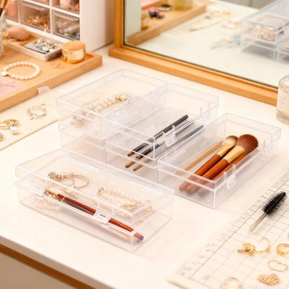 6 Pack Rectangular Clear Plastic Storage Containers | 7.28 x 3.54 x 1.77 inch, Hinged Lid, For Beads and Small Craft Items - size: 7.28 x 3.54 x 1.77 inch