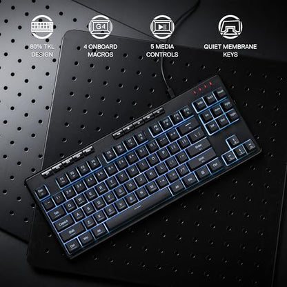 Redragon K516 Shiva TKL Wired RGB Membrane Gaming Keyboard, 87 Keys Mechanical-Feel Keyboard w/Smooth Linear Switch, On-Board Macro & Dedicated Multimedia Keys, 16.8M RGB Backlit, Software Supported - size: 87 Keys