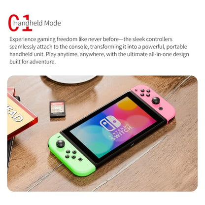 Tideal Set of Replacement Controller for Nintendo Switch - Compatible with Nintendo Switch (1) / OLED/Lite - Dual Vibration/Motion Control / 6-Axis Gyro (Green & Pink) - color: Green & Pink