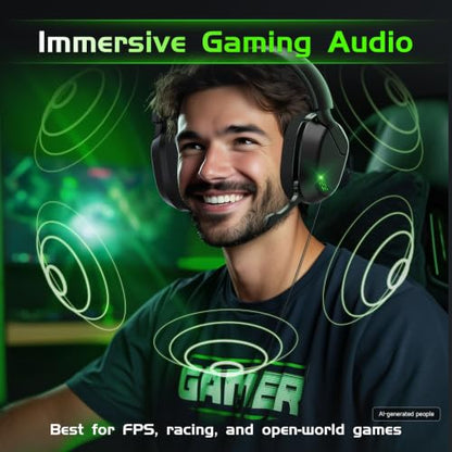 Gvyugke Wireless Gaming Headset for Xbox Series X/S, Xbox One, PS5, PC, Bluetooth 6.0 Gaming Headphones with Flip-to-Mute Noise-Canceling Mic, 70-Hour Playtime, Foldable, 3D Surround Sound - Black - color: Black