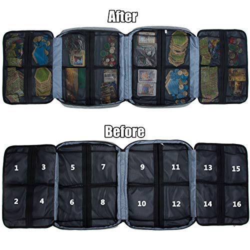 Board Game Carrying Case with 18 Pockets for Board Games, Pieces, Tokens, Cards and More, Expandable Board Game Storage Solution for Travel, Party, Gathering