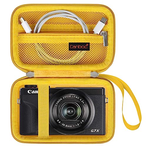 Canboc Carrying Case for Canon PowerShot G7 X Mark III/ G7X Mark II/ G7X Digital Camera, Point and Shoot Vlogging Camera Bag, Zipper Mesh Pocket fits USB Cable, Batteries, Yellow - color: Yellow