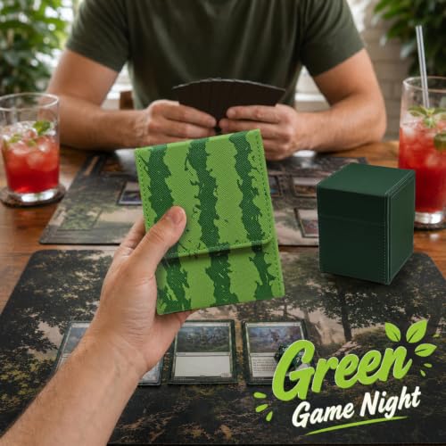 Watermelon Themed Deck Box with Commander Display Window | Holds 120 Single/100 Double-Sleeved Cards, Fit MTG/PTCG/OPTCG Cards, Strong Magnet, PU Leather, With 2 Dividers & 1 Toploader - color: Watermelon