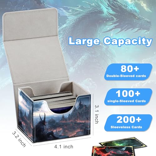 Monster Overlooking City Deck Box for MTG Commander | Holds 100+ Double-Sleeved Cards | Strong Magnetic TCG Card Case for Collectible Games - color: Monster Overlooking City