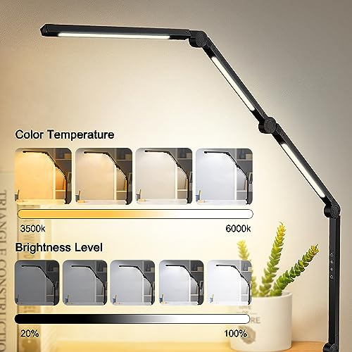 LED Desk Lamp with Clamp & Flexible Arm - 3 Light Sources, 4 Color Modes & 5 Brightness Levels, Eye-Caring Table Light with Memory Function - color: Black-4j3D