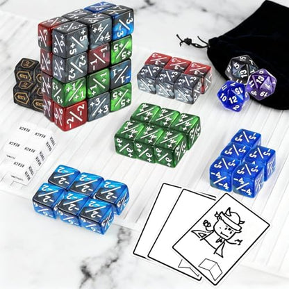 115-Piece MTG Dice Set with Dry Erase Tokens Kit Includes 63 Counters and 50 Tokens for MTG, TCG Cards Game Accessories with 2 Markers 2 Cloths