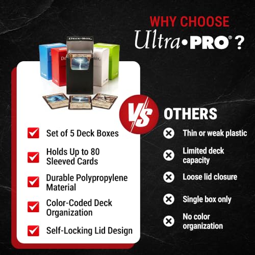 Ultra Pro Multicolor Deck Box – TCG Card Storage Box for Pokemon, Magic The Gathering & YuGiOh – Holds 80 Sleeved Cards, Archival Safe Polypropylene & Self-Locking Lid Deck Storage – 5 Pack