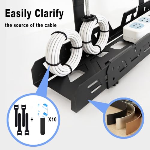 Under Desk Cable Management Tray 15.3-23.6 Inches Bidirectional Extendable Metal Cable Organizer with Clamp Mount, No Drill Wire Management System for Home Office & Gaming Desk(Black) - color: black