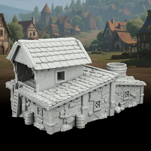 AUSPDICE Tabletop RPG Terrain, 25mm Medieval Village Fantasy Building | 1:64 Unpainted Gable Roof Residence, DND Terrain for Dungeons and Dragons, TTRPG Campaigns, Wargame Map Props-AF1124F - color: Af1124f Medieval Village F