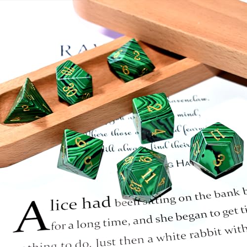RULE DICE Malachite Stone Dice Set D&D 7PCS Gemstone Dice Polyhedral DND Dice with Gift Case for Dungeons and Dragons Role Playing Games MTG Tabletop Games - color: Malachite