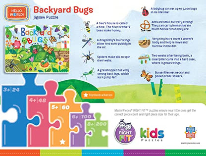MasterPieces 60 Piece Nature Puzzle for Kids - Backyard Bugs - 19"x14" - style: Hello World Backyard Bugs