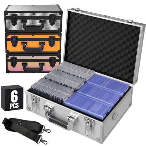 Toploader Storage Box for 3x4 35pt Rigid Cards ＆ Top Loader Cards - Aluminum Alloy Trading Card Storage Box, Sports Card Case with Lock (Holds 600+ Toploaders, Silver) - color: Silver