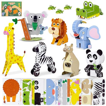 BONNYCO 3D Puzzles for Kids Toys Jungle Animals Pack 8. 3D Puzzle Jigsaw 6-8 9-13, Educational Girl and Boy Toys. Gifts for Kids Activity, Birthday Gifts for Boys. Rompecabezas 3-D Foam, Christmas