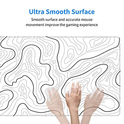 Abstract Topographic Map White Grey Black Gaming Mouse Pad Long Mouse Pad Large Desk Mat 31.5 X 11.8 Inch Mousepad with Non-Slip Base Stitched Edge Keyboard Mat for Gaming Office - color: Light Grey White