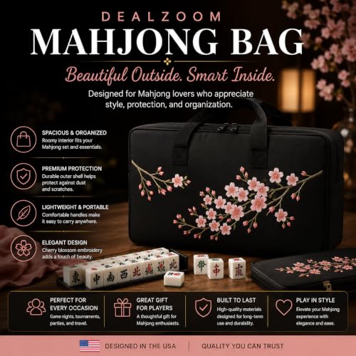 American Mahjong Set Complete, Full Game with 166 Mahjong Tiles, Mahjong Racks with Pushers, Instructions, Dice, Chips, Wind Indicator & Mahjong Accessories in Mahjong Bag (Cherry Blossom) - color: Cherry Blossom