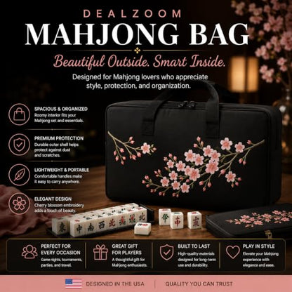 American Mahjong Set Complete, Full Game with 166 Mahjong Tiles, Mahjong Racks with Pushers, Instructions, Dice, Chips, Wind Indicator & Mahjong Accessories in Mahjong Bag (Cherry Blossom) - color: Cherry Blossom