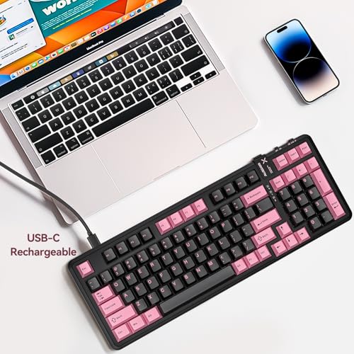 AUSDOM 98Pro Wireless Mechanical Keyboard, Tri-Mode BT/2.4GHz/USB-C Hot Swappable Custom Gaming Keyboard with Backlit, Gasket Structure, Linear Switches for Windows/Mac/PC (Clicky Sound) - color: Pink