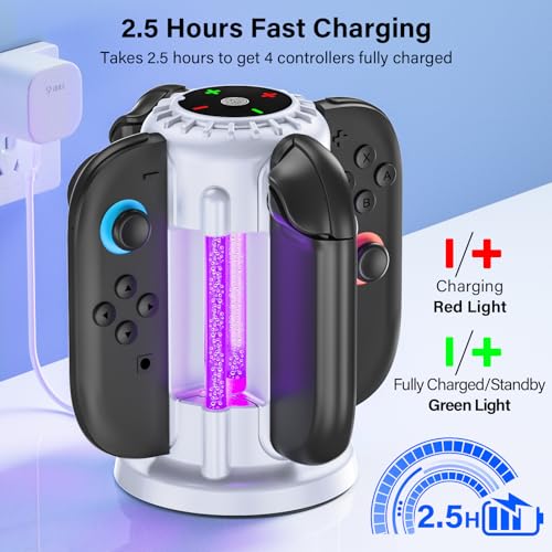 Switch 2 Joycon Charger - Charging Dock for 2025 Nintendo Switch 2 JoyCon Controllers, Magnetic & Bubble LED Light, Fast Charging Station for Nintendo Switch2 Joy-con 2 Controllers Accessories, White - color: White