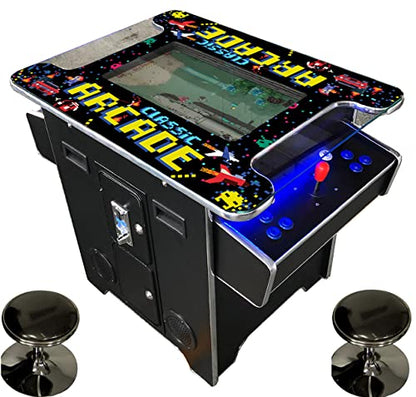 Full Size Commercial Grade Cocktail Arcade Machine 2 Player Retro 60 Games 22" LCD Screen Tempered Glass 2 Stools Included 5 Year Warranty Black