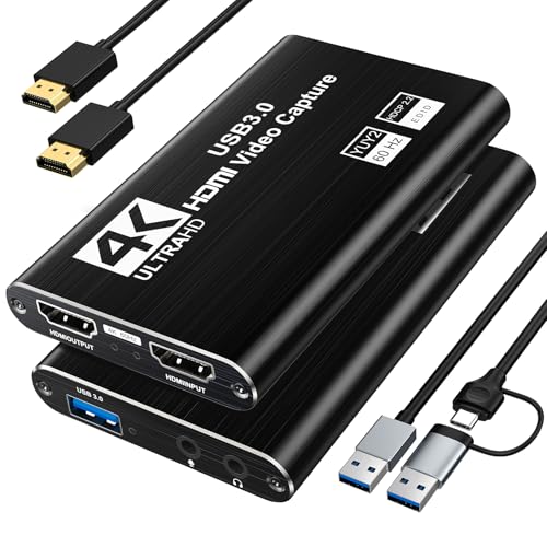 XIIXMASK USB 3.0 Video Capture Card, 1080P 60FPS Capture with HDMI Loop-Out | Capture card for PS5, Switch, PC & cameras. Features zero-delay loop-out for smooth recording & streaming.