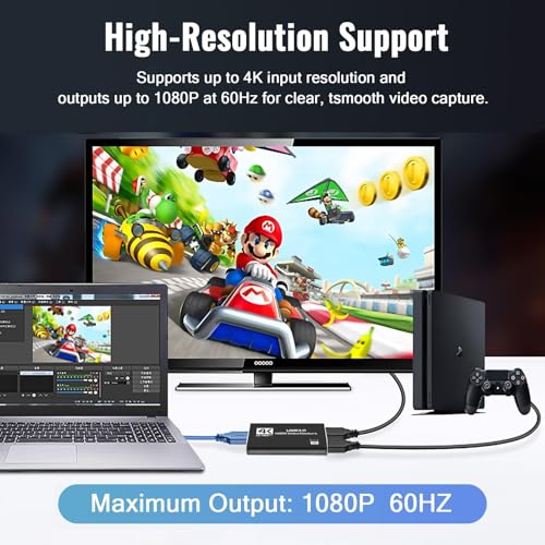HDMI Video Capture Card 1080P 60FPS, USB 3.0 Game Capture Device | Compact & Portable for Streaming, Gaming, and Meetings, Compatible with Switch/PS4/PS5/PC/Laptop/OBS, Black