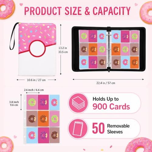 9 Pocket Card Binder 900 Card Holder Album, Pink Donut Trading Cards Holder Zipper Binder for Girl Teen Collection (Pink Donut, 900 Pocket) - color: Pink Donut, size: 900 Pocket
