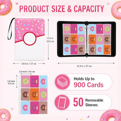 9 Pocket Card Binder 900 Card Holder Album, Pink Donut Trading Cards Holder Zipper Binder for Girl Teen Collection (Pink Donut, 900 Pocket) - color: Pink Donut, size: 900 Pocket