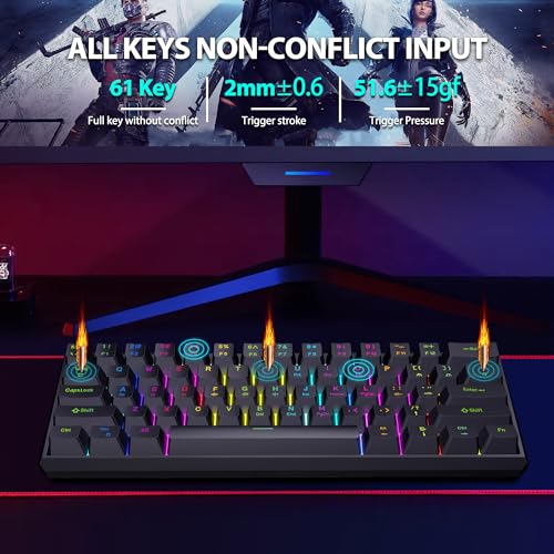 Snpurdiri 60% Gasket Wired Mechanical Gaming Keyboard (Black, Red Switches) | RGB Backlit 61 Keys Mini Gaming Keyboard for PC, Windows XP, Win 7, Win 10 - color: Black/Red Switch
