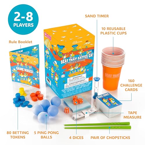 Gutter Games Beat That! Family Game Night Set - 160 Wacky Skill Challenges - Fun Party Activities for Kids and Adults - Interactive Group Game for Birthdays, Holidays, and Gatherings - style: Beat That! Core Game