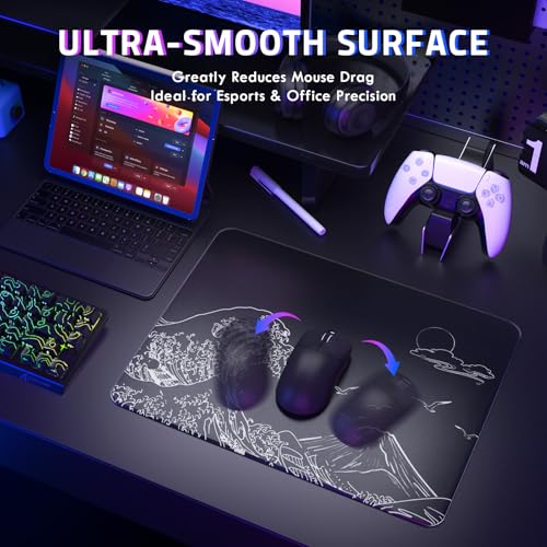 ATTACK SHARK CM05SE Glass Gaming Mouse Pad for FPS & Esports, Nano-Etched Tempered Glass Surface,Ultra-Smooth Low Friction Hard Mousepad,Waterproof Large Desk Mouse Mat for PC Setup,Black Wave - color: Black Wave