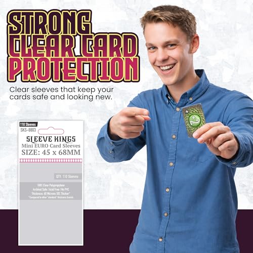 Sleeve Kings Mini Euro Card Sleeves 45 x 68 mm – 110 Pack, Extra Clear 60 Micron Polypropylene, Acid-Free, PVC-Free – SKS-8803 - size: 45 x 68 mm, style: Mini Euro