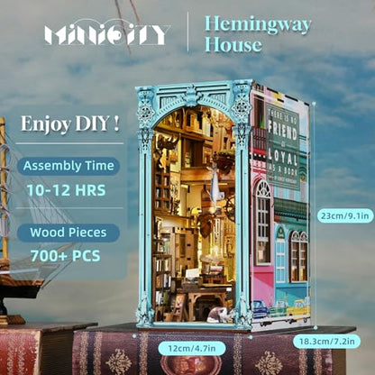 MiniCity Hemingway House Book Nook Kit, 3D Wooden Bookshelf Puzzle with LED | Create Hemingway's study for display; LED, dust cover, glue/tools and guide included; 700 pieces, 10-12 hr build, ages 14+. - style: Hemingway House