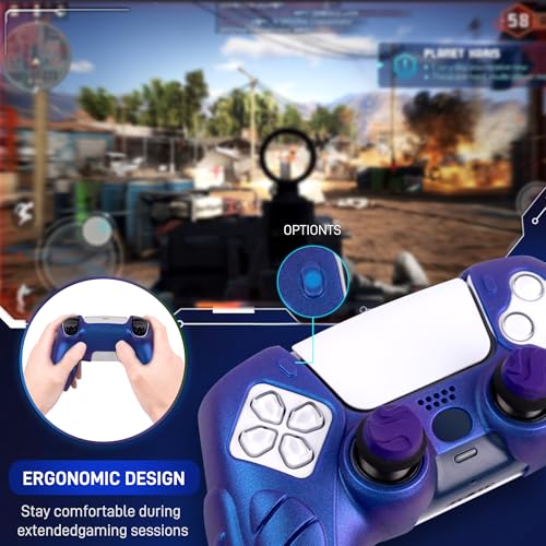 Ergonomic Soft Grip Skin for PS5 Controller, Anti-Slip Silicone Chameleon Controller Cover for PlayStation 5 with 6 Thumb Grips Accessories Set (Chroma Indigo) - color: Chroma Indigo