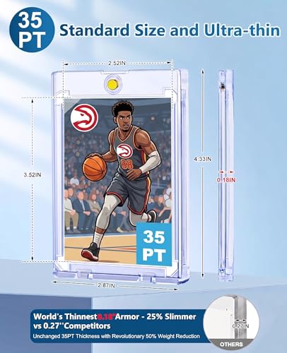 100ct Magnetic Trading Card Holders: 35pt One Touch Card Holder, U-V Protection Hard Plastic Magnetic Cards Case for Sports Game, Football, Baseball Cards - Ultra Slim - size: 100 Pack