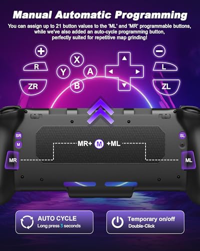 Puiseno Wireless Controllers for Switch, Compatible with Nintendo Switch/Switch OLED, One-Piece Handheld Controller Replacement for Switch Pro Controller with 6-Axis Gyro/Hall Effect Joysticks/8 Lights Color/Turbo/Macro/Dual Vibration/1000mAh Battery/4 Ga