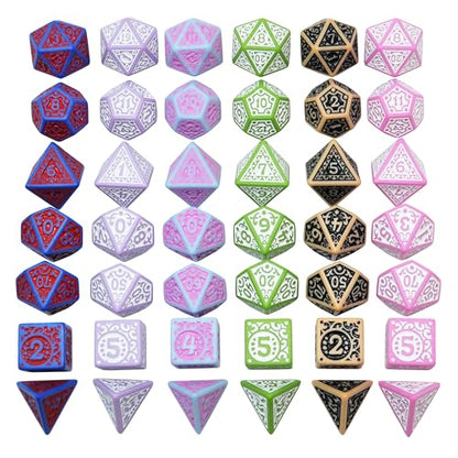 SmartDealsPro Retro Polyhedral Dice Sets with Pouches for D&D DND RPG MTG Dungeon and Dragons Table Board Roll Playing Games D4 D6 D8 D10 D% D12 D20 - color: 6-color Retro Sets 2