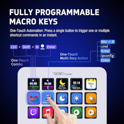 Macro Keypad, Stream Controller Deck Gaming Streaming Shortcut Keyboard, 18 Programmable Keys Customizable Visual AI Pad USB Soundboard for OBS, YouTube, Desk Office Setup, Laptop, PC, Mac