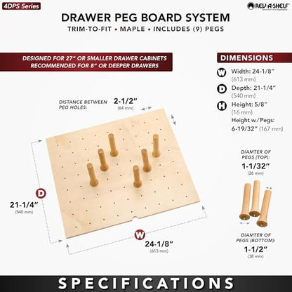 Rev-A-Shelf Trimmable Pegboard Drawer Divider Organizer, Trim to Custom Fit Wooden Kitchen Cabinet Storage Utensil, Pots & Dish Rack, 24" x 21", 4DPS-2421 - size: 24" W x 21" D
