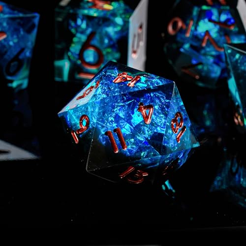 FugaCity Dice Set,Handmade Sharp Edge 7 Piece Resin Dice-Dungeon&Dragons Polyhedral Dice Set, D&D Dice Set with Gift Dice Case for RPG MTG Table Games - color: D-black-blue