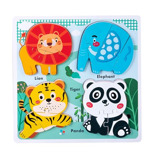 Zoo Safari Animal Toddler Puzzles Ages 2-3, Wooden Puzzles for Toddlers 2-4, Fun Educational Toys for 18-36 Months Baby,Crafted Wood Birthday Gifts for 24+ Month Little Girls Boys - color: Safari Animal
