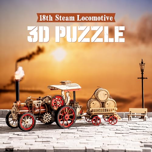 rowood 3D Wooden Puzzles for Adults, Steam Engine Car Model Kit, 1:28 Scale Mechanical Steam Locomotive Wooden Puzzle, 469PCS,Assembly Time 6H, Awesome Gifts for Adults