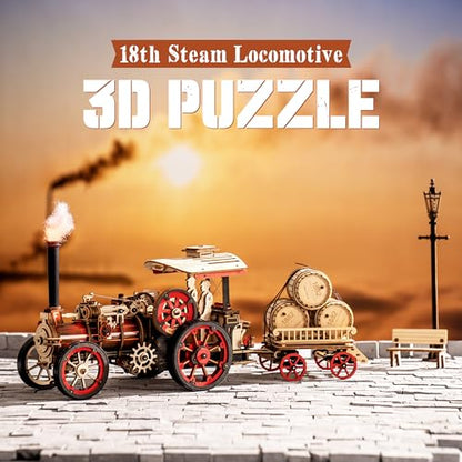 rowood 3D Wooden Puzzles for Adults, Steam Engine Car Model Kit, 1:28 Scale Mechanical Steam Locomotive Wooden Puzzle, 469PCS,Assembly Time 6H, Awesome Gifts for Adults