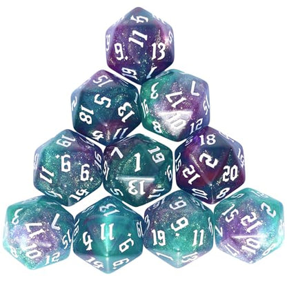 10PCs D20 Polyhedral Dice Set 22mm for DND RPG MTG Dungeons and Dragons Dice (Purple+Green) - color: Purple+green