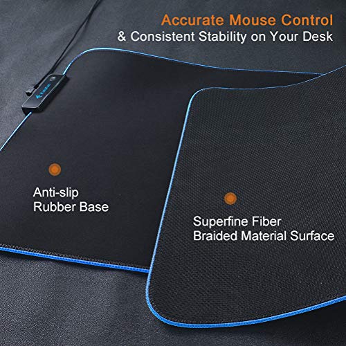 Kalafun Large RGB Gaming Mouse Pad XXL Extended LED Mousepad with Non-Slip Rubber Base, Long Soft Light Up Computer Mouse Mat for Laptop (800×300×4mm, Black)